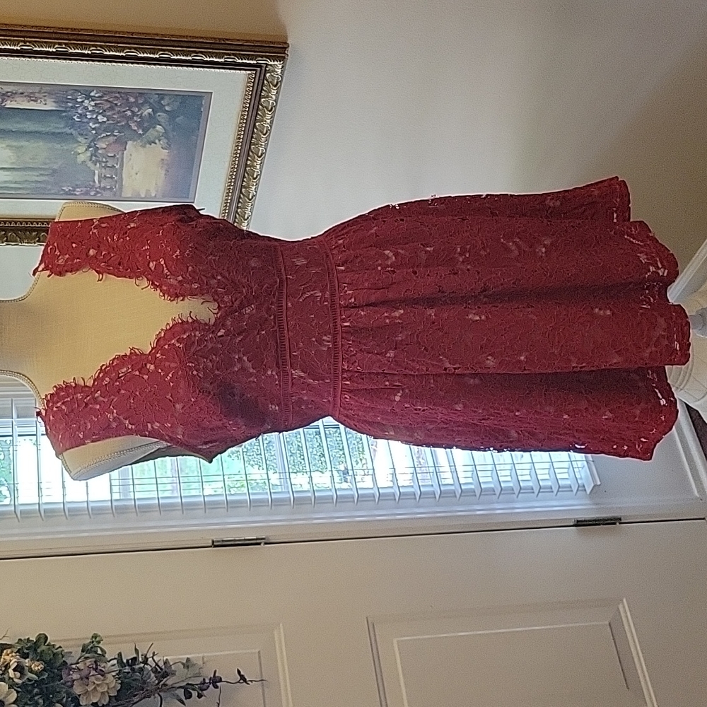Charlotte Russe red lace sleeveless dress fully nude lining fit & flare M EUC…